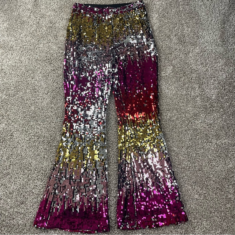 Fits bigger Nasty Gal Full Sequin Rainbow Bell Bottom Flare Pants concert drag